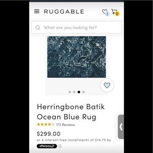 6X9 Ruggable washable area rug cover in Herringbone Batik Ocean Blue EUC